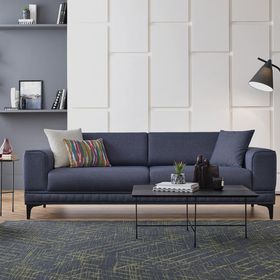 Enza Home 11802 Pavia Kadife Dokulu Lacivert 3'lü Yataklı Koltuk