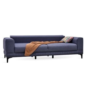 Enza Home 11802 Pavia Kadife Dokulu Lacivert 3'lü Yataklı Koltuk