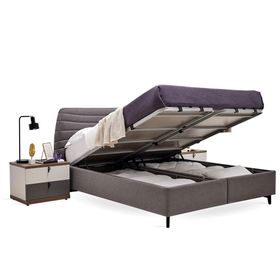 Enza Home 11804 Gri Keten Dokulu Kumaş 150x200 cm Cordell Başlıklı Baza