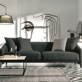 Enza Home 12401 Maison Keten Dokulu Siyah 4'lü Koltuk