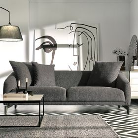 Enza Home 12402 Maison Keten Dokulu Gri 3'lü Koltuk