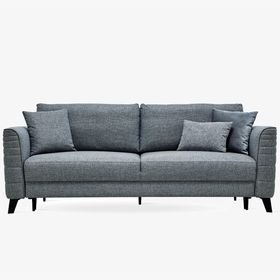 Enza Home 14212 Grace Keten Dokulu Mavi 3'lü Yataklı Koltuk