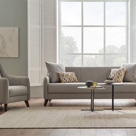 Enza Home 18001 Fabia Keten Dokulu Açık Gri Üçlü Yataklı Koltuk