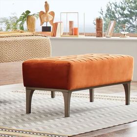 Enza Home 221 Sona Ayakucu Kadife Dokulu Kumaş Turuncu Puf