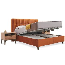 Enza Home 221 Turuncu Kadife Dokulu Kumaş 180x200 cm Sona Başlıklı Baza