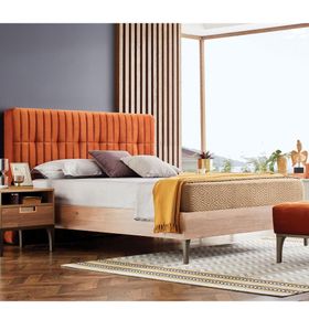 Enza Home 221 Turuncu Kadife Dokulu Kumaş 180x200 cm Sona Başlıklı Karyola