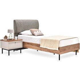 Enza Home 23501 Kahve Yeşil Keten Dokulu Kumaş 100x200 cm Loreto Genç Başlıklı Karyola