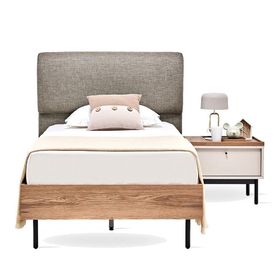 Enza Home 23501 Kahve Yeşil Keten Dokulu Kumaş 100x200 cm Loreto Genç Başlıklı Karyola