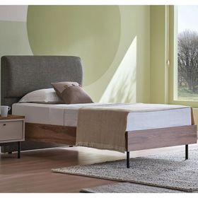 Enza Home 23501 Kahve Yeşil Keten Dokulu Kumaş 100x200 cm Loreto Genç Başlıklı Karyola