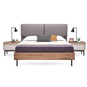 Enza Home 23502 Mavi Keten Dokulu Kumaş 180x200 cm Loreto Başlıklı Karyola