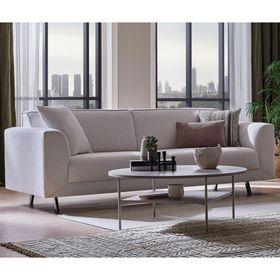 Enza Home Basel 15501 1 Adet Beyaz Buklet Kumaş Yataklı Üçlü Koltuk