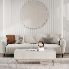Enza Home Cante 14207 Krem Keten Dokulu 3'lü Yataklı Koltuk
