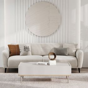 Enza Home Cante 14207 Krem Keten Dokulu 3'lü Yataklı Koltuk+Berjer