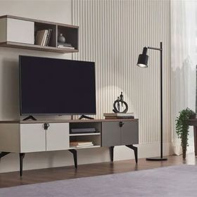 Enza Home Cordell 180x165 cm Beyaz Gri ve Ceviz Kombinasyon 1 TV Ünitesi