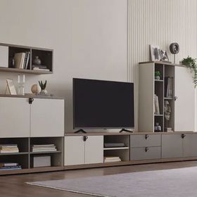 Enza Home Cordell 380x150 cm Beyaz Gri ve Ceviz Kombinasyon 2 TV Ünitesi