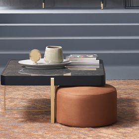 Enza Home Dorian 96x44 cm Siyah Mermer Desenli Gold Metal Ayaklı Orta Sehpa