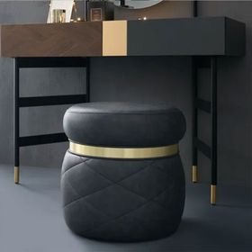 Enza Home Dorian Antrasit Gold Bant Detaylı Suni Deri Kumaşlı Puf