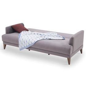 Enza Home Fiore 10405 Koyu Gri Kadife Dokulu Yataklı Üçlü Koltuk