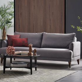 Enza Home Fiore 10405 Koyu Gri Kadife Dokulu Yataklı Üçlü Koltuk