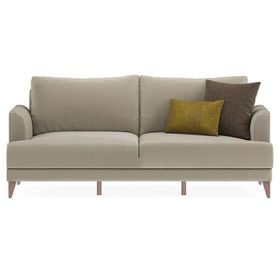 Enza Home Fiore 10407 Krem Kadife Dokulu Yataklı Üçlü Koltuk