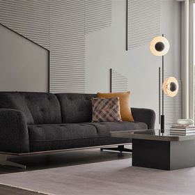 Enza Home Marion 12401 Siyah Kapitoneli Keten Dokulu 2.5'lu Koltuk