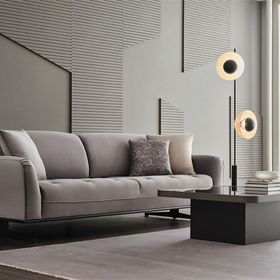Enza Home Marion 16708 Gri Kapitoneli Gerçek Kadife 3'lü Yataklı Koltuk