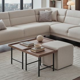 Enza Home Paloma 55701 Krem Dokuma Kumaş Sehpa Pufu