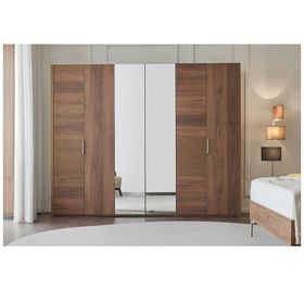 Enza Home Pavia 5 Kapaklı Aynalı Ceviz Kahverengi Gardrop