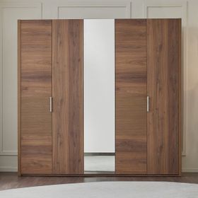 Enza Home Pavia 5 Kapaklı Aynalı Ceviz Kahverengi Gardrop