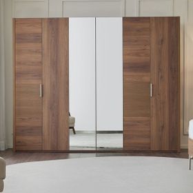 Enza Home Pavia 6 Kapaklı Aynalı Ceviz Kahverengi Gardrop