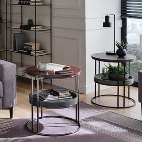 Enza Home Pera 54x60 cm Kahverengi Metal Ayaklı Yan Sehpa