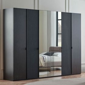 Enza Home Riga 6 Kapaklı Akordeon Modern Siyah Gardrop
