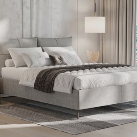 Enza Home Varena 55901 Açık Gri 180x200 cm Dokulu Kumaş Başlıklı Baza