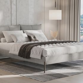 Enza Home Varena 55901 Açık Gri 200x200 cm Dokulu Kumaş Başlıklı Karyola