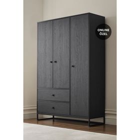 Enza Home YTSGRPIST-11694961 Kalinsta 3 Kapaklı Siyah Gardrop