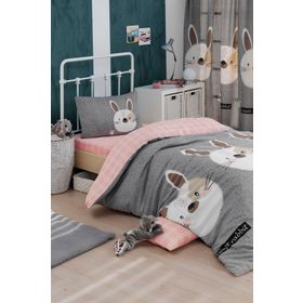 Eponj Home 140x220 cm Junior Tavşancık Açık Kahve Gri Pembe Tek Kişilik Nevresim Seti
