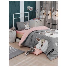 Eponj Home 140x220 cm Junior Tavşancık Açık Kahve Gri Pembe Tek Kişilik Nevresim Seti