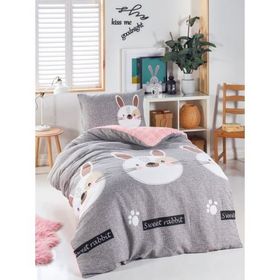 Eponj Home 140x220 cm Junior Tavşancık Açık Kahve Gri Pembe Tek Kişilik Nevresim Seti