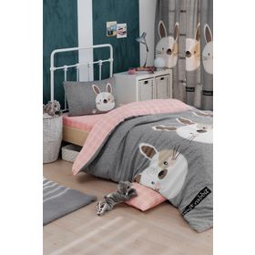 Eponj Home 140x220 cm Junior Tavşancık Açık Kahve Gri Pembe Tek Kişilik Nevresim Seti