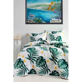 Eponj Home Baskılı Çift Kişilik Monstera Yeşil Pike Seti