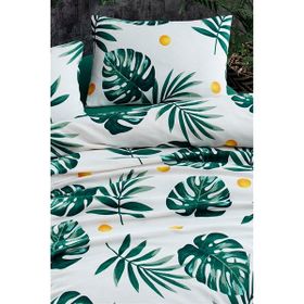 Eponj Home Baskılı Çift Kişilik Monstera Yeşil Pike Seti