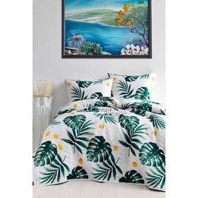 Eponj Home Baskılı Çift Kişilik Monstera Yeşil Pike Seti