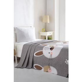 Eponj Home Baskılı Kids 140X230 cm Tavşancık Açık Kahve Gri Pembe Doğal Pike