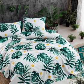 Eponj Home Baskılı King 240X230 cm Monstera Yeşil Doğal Pike