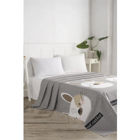 Eponj Home Baskılı King 240X230 cm Tavşancık Açık Kahve Gri Pembe Doğal Pike