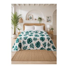 Eponj Home Baskılı Mega King 260X230 cm Monstera Yeşil Doğal Pike