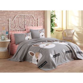 Eponj Home Baskılı Tavşancık Açık Kahve Gri Pembe Çift Kişilik Pike Takımı