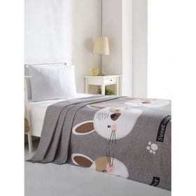 Eponj Home Baskılı Tavşancık Açık Kahve Gri Pembe Doğal Tek Kişilik Pike