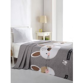 Eponj Home Baskılı Tavşancık Açık Kahve Gri Pembe Doğal Tek Kişilik Pike