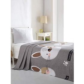 Eponj Home Baskılı Tavşancık Açık Kahve Gri Pembe Doğal Tek Kişilik Pike
